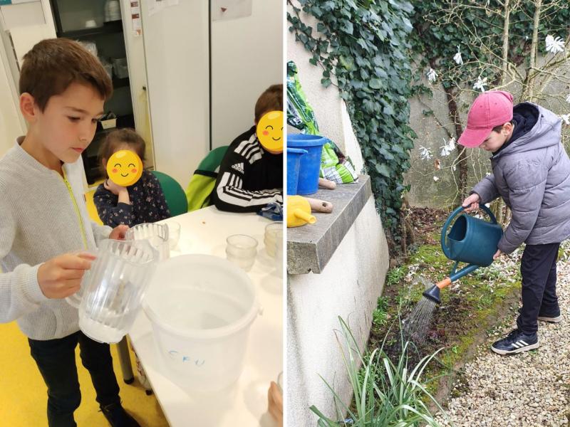 Photo des enfants qui récupèrent et utilisent l'eau