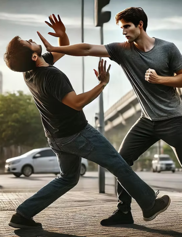 Un homme pratiquant la self defense sur un autre homme